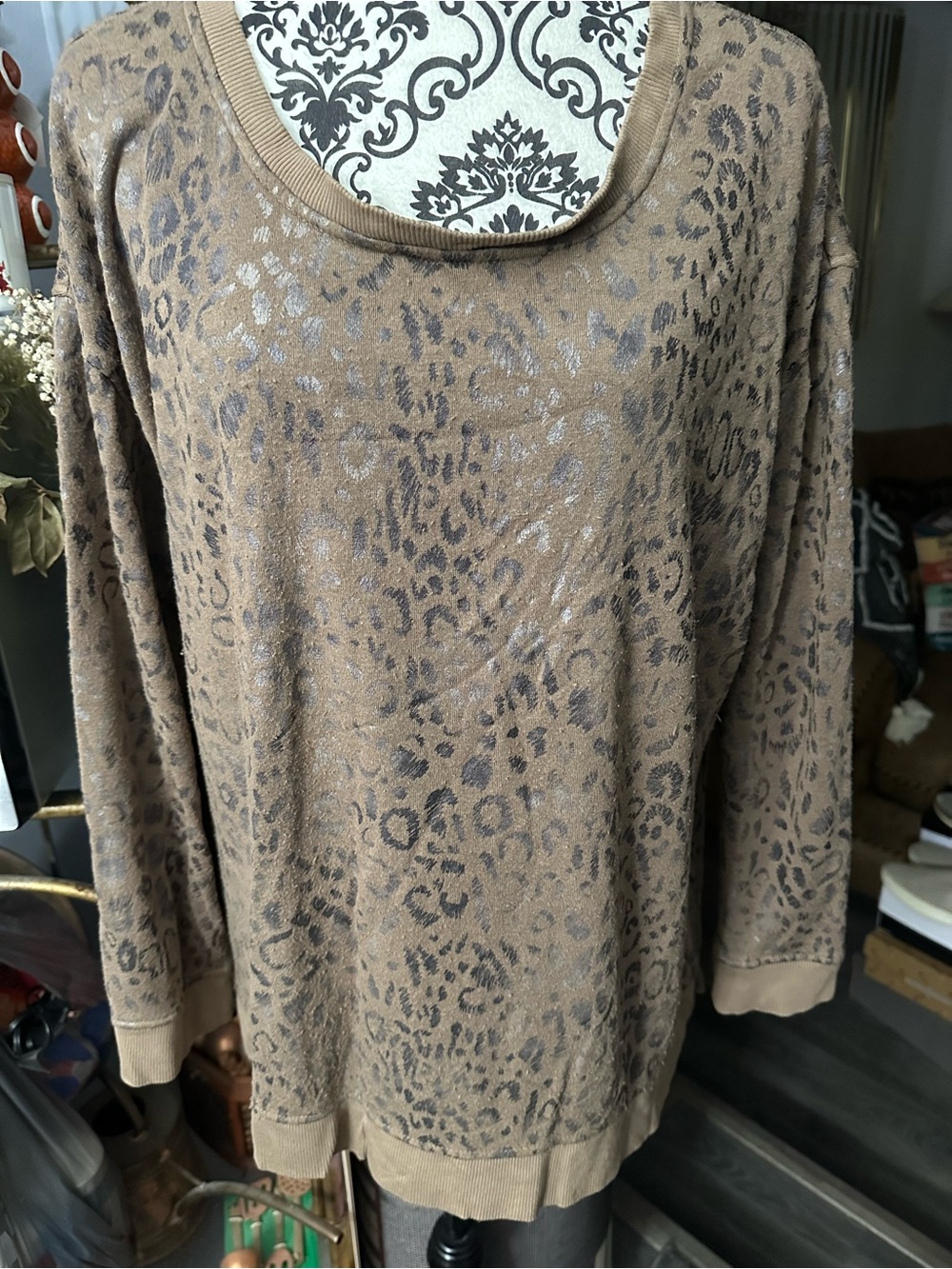 Jane and Delancey Taupe Leopard Print Pullover Sweatshirt